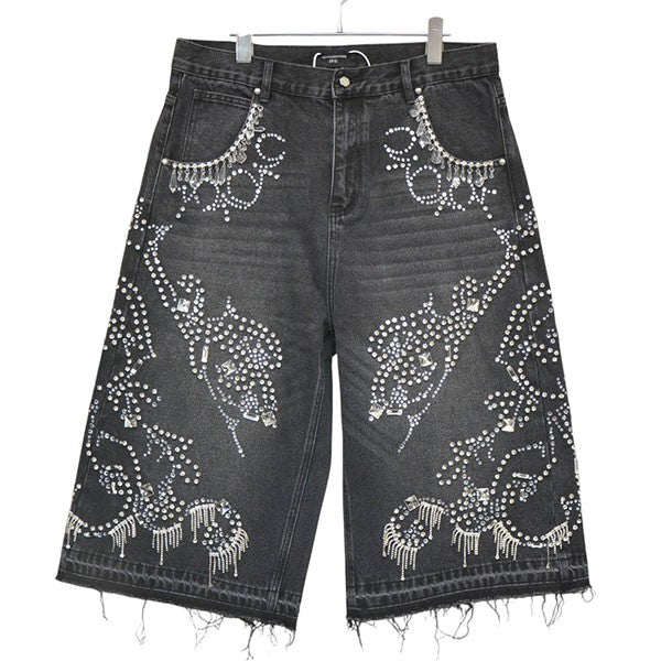 The Boy Has No Patience LUMINOUS RHINESTONE CROPPED JEANS ラインストーンデニムショートパンツ 25WO-NP-AW01 古着・中古-1枚目のアイテム画像