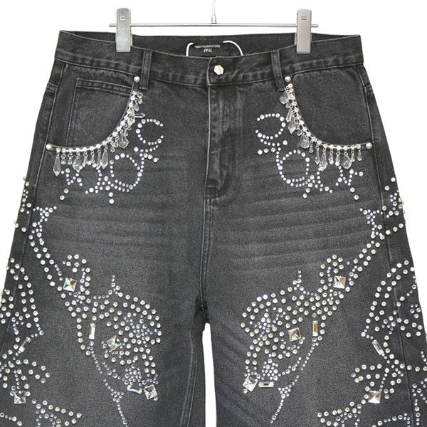 The Boy Has No Patience LUMINOUS RHINESTONE CROPPED JEANS ラインストーンデニムショートパンツ 25WO-NP-AW01 古着・中古-3枚目のアイテム画像