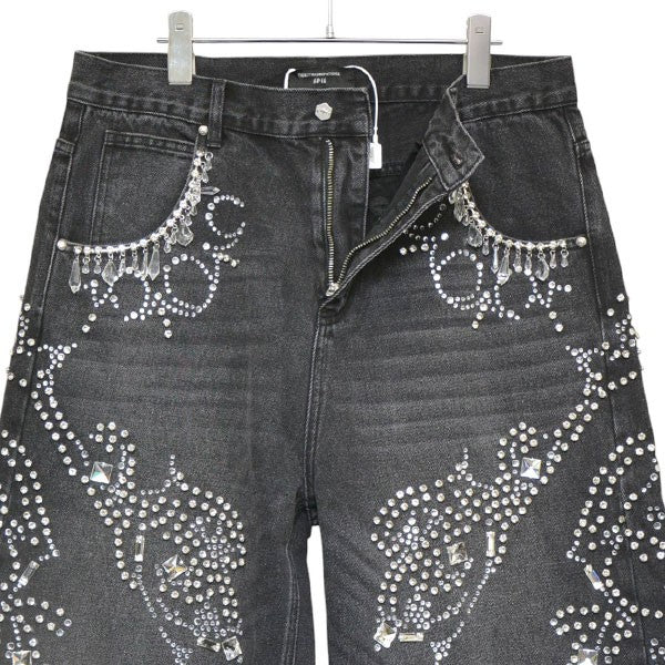 The Boy Has No Patience LUMINOUS RHINESTONE CROPPED JEANS ラインストーンデニムショートパンツ 25WO-NP-AW01 古着・中古-4枚目のアイテム画像