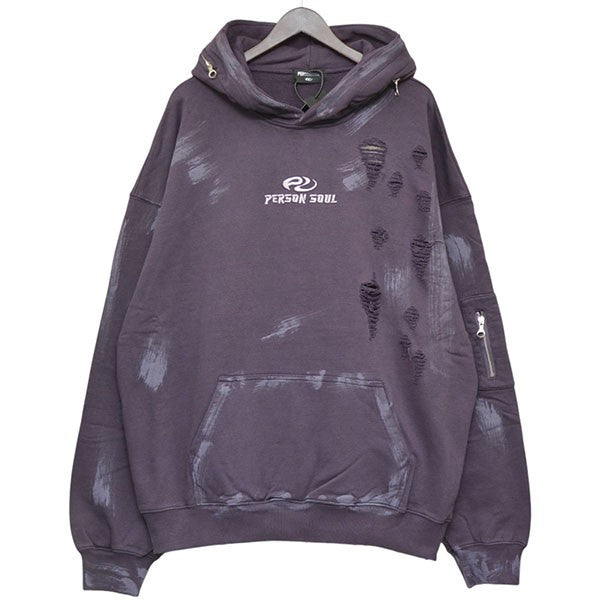 PERSONSOUL RIPPED DIRTY HOODIE ダメージ加工プルオーバーパーカー スウェット 古着・中古-1枚目のアイテム画像