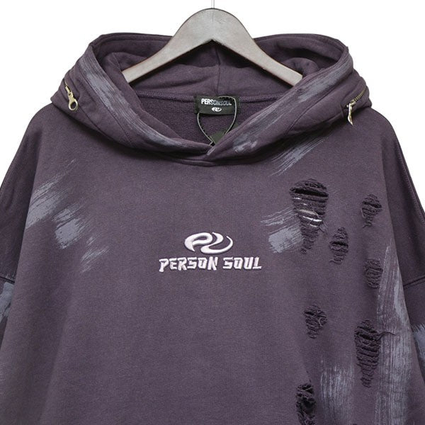 PERSONSOUL RIPPED DIRTY HOODIE ダメージ加工プルオーバーパーカー スウェット 古着・中古-3枚目のアイテム画像