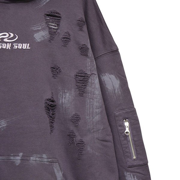 PERSONSOUL RIPPED DIRTY HOODIE ダメージ加工プルオーバーパーカー スウェット 古着・中古-4枚目のアイテム画像