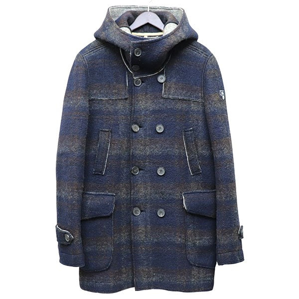 2012AW　圧縮ウールPコート　チェックフーデッドピーコート　ハーフコート　FLY 5793729504