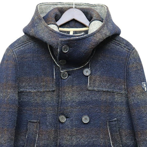 2012AW　圧縮ウールPコート　チェックフーデッドピーコート　ハーフコート　FLY 5793729504