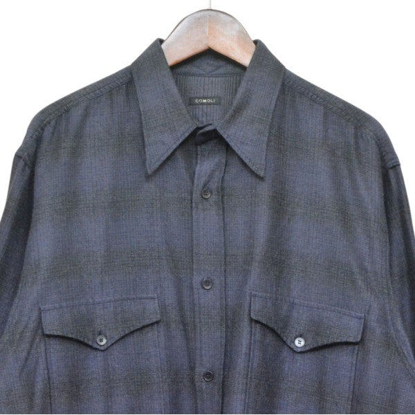 COMOLI 2021AW ウールシルクワークシャツ チェックオーバーサイズシャツ U03-02010 古着・中古-3枚目のアイテム画像
