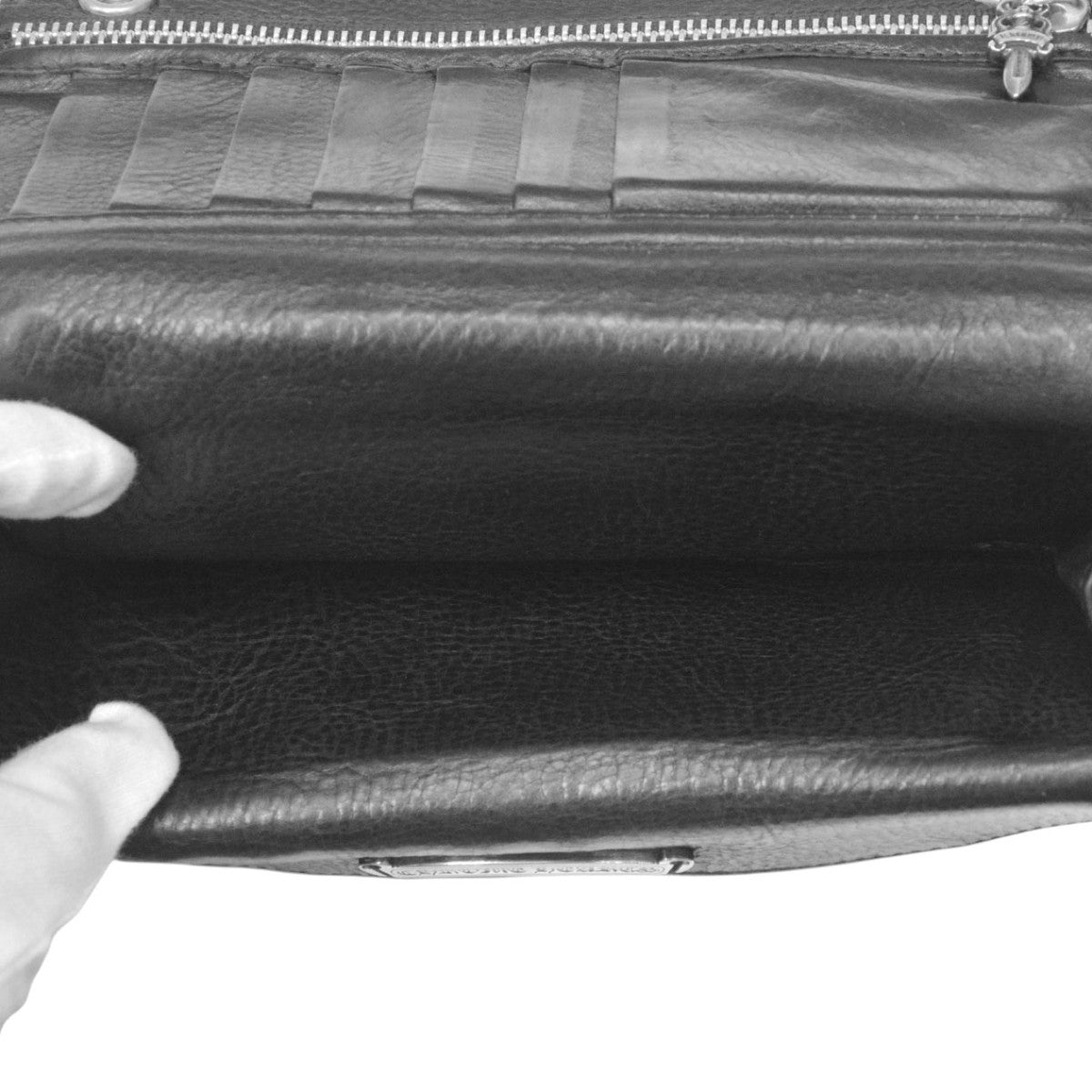 CHROME HEARTS GREASY クロスボタンブラックレザーロングウォレット グリーシー 長財布 古着・中古-8枚目のアイテム画像