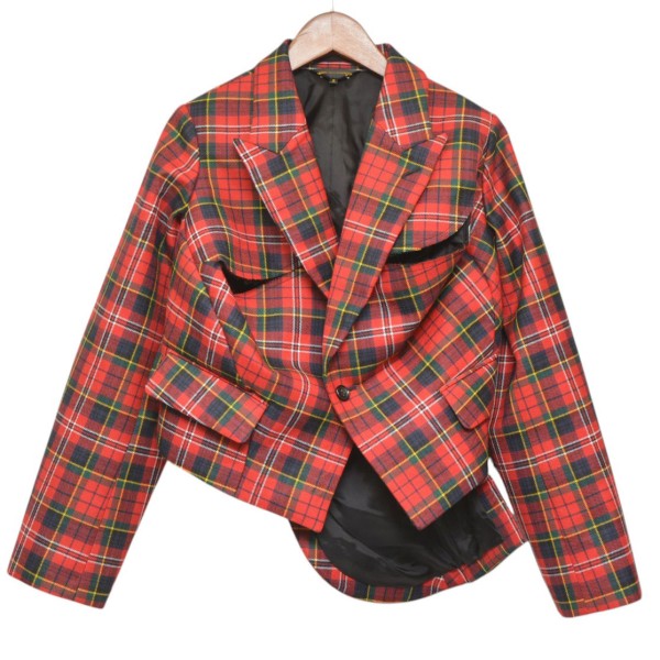 COMME des GARCONS 2025AW ウールタータンチェックショートジャケット 変形ジャケット GP-J004 古着・中古-1枚目のアイテム画像