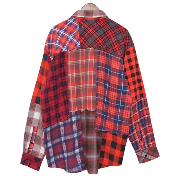 MIYAGIHIDETAKA Reworked Check Shirts リメイクパッチワークチェックシャツ ネルシャツ 古着・中古-2枚目のアイテム画像