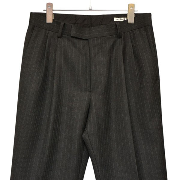 AURALEE BLUEFACED WOOL TWO-TUCK SLACKS ストライプ2タックスラックスパンツ A25AP02BS 古着・中古-4枚目のアイテム画像