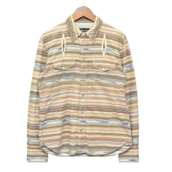 NUMBER (N)INE 2007AW LOVE期 ネイティブウエスタンシャツ ボーダー長袖シャツ F07-NS015 古着・中古-1枚目のアイテム画像