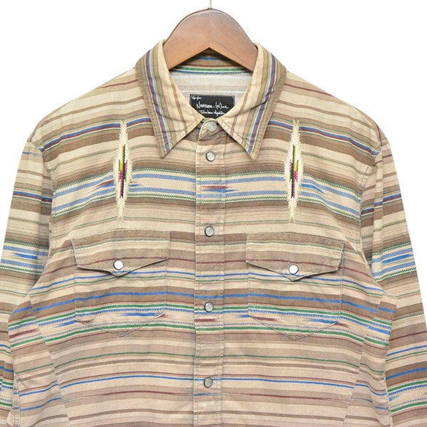 NUMBER (N)INE 2007AW LOVE期 ネイティブウエスタンシャツ ボーダー長袖シャツ F07-NS015 古着・中古-3枚目のアイテム画像