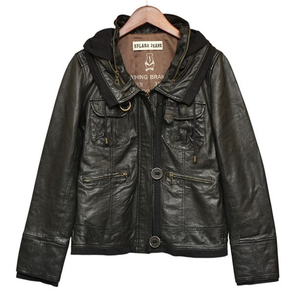 SPLASH JEANS Y2K グランジ フード レザージャケット ライダースジャケット 古着・中古-1枚目のアイテム画像