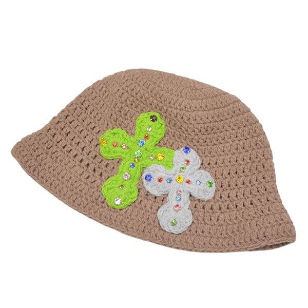 20th Anniversary　3D double Cross Handmade Knit hat With Studs　ハンドメイドスタッズハット　20th-YARN-HAT-01