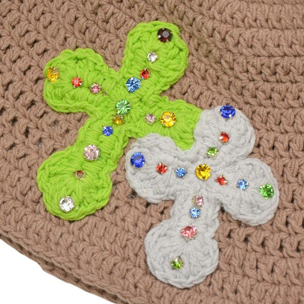 20th Anniversary　3D double Cross Handmade Knit hat With Studs　ハンドメイドスタッズハット　20th-YARN-HAT-01