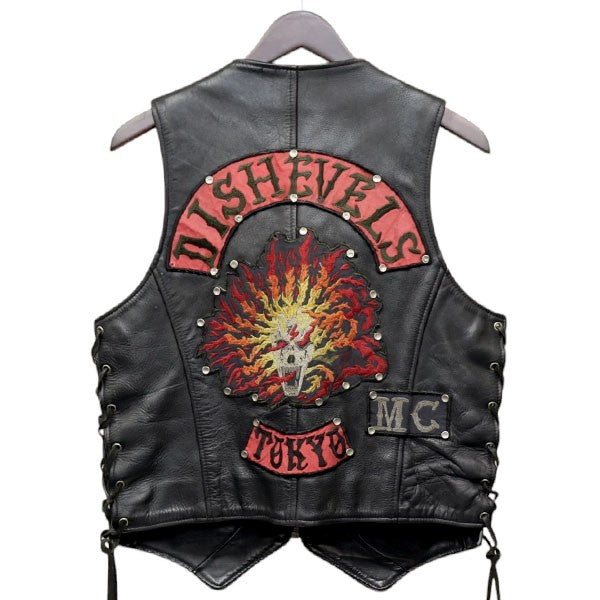 HEAVY FOR BIKERS HARLEYワッペン レザーベスト　サイズ40 HN．PILOT(エイチエヌ パイロット) ワッペンレザーベスト ジレ
