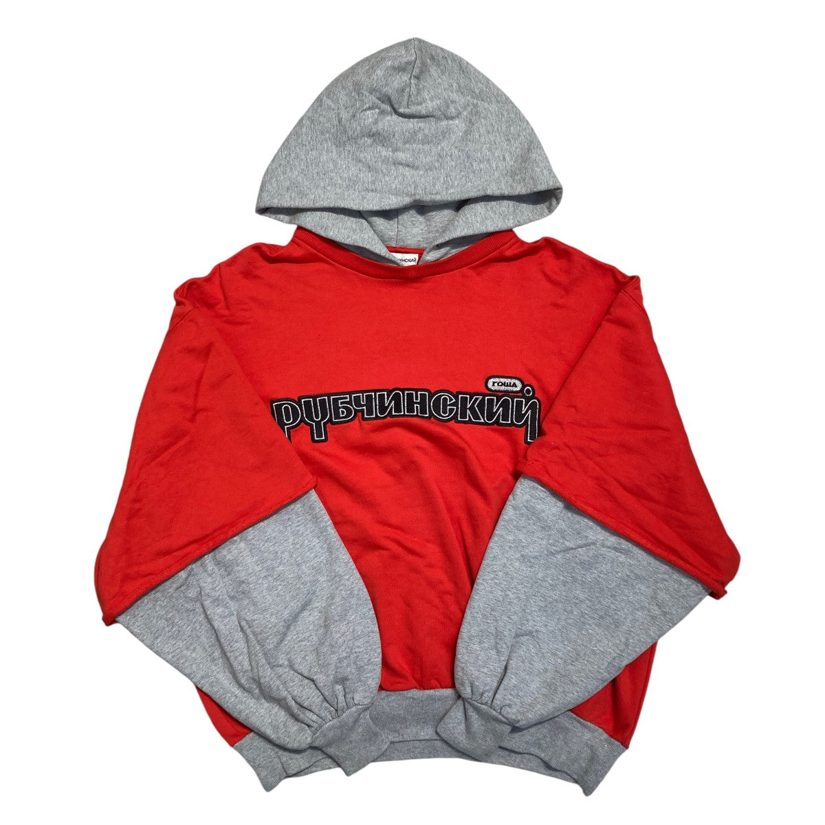 Gosha Rubchinskiy(ゴーシャラブチンスキー) 18SSCOMBO HOODED SWEAT SHIRTレイヤードプルオーバーパーカーG012-T019  G012-T019 レッド×グレー サイズ S｜【公式】カインドオルオンライン ブランド古着・中古通販【kindal】