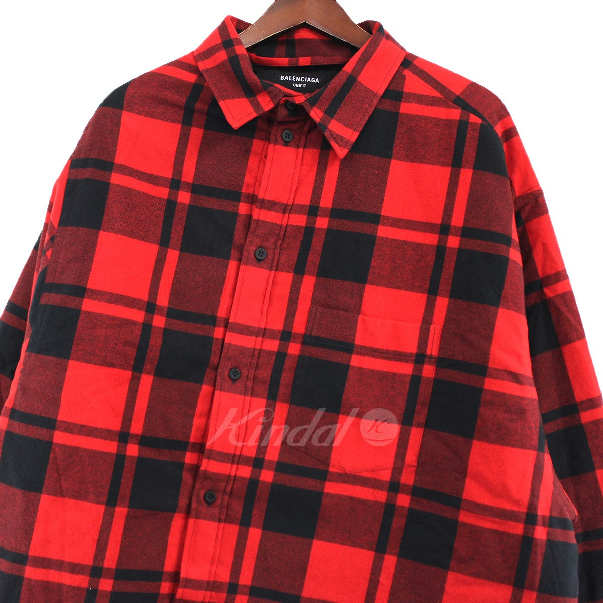 バレンシアガ 変形 中綿 シャツ ブロックチェック 赤 黒 ネルシャツ 