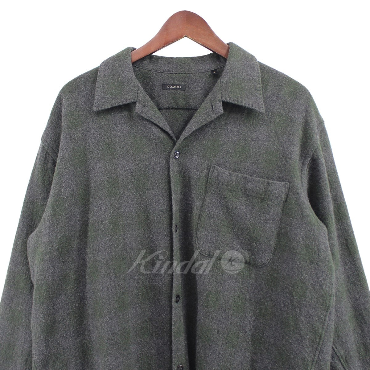 COMOLI(コモリ) 20AW ウールチェック オープンカラーシャツ カシミヤ ...