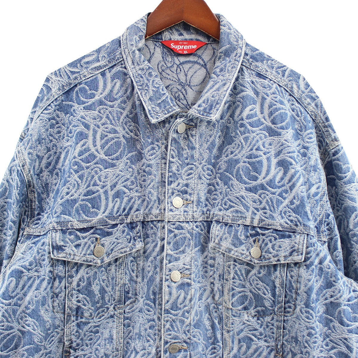 SUPREME(シュプリーム) 22AW Script Jacquard Denim Trucker Jacket ロゴ ジャケット