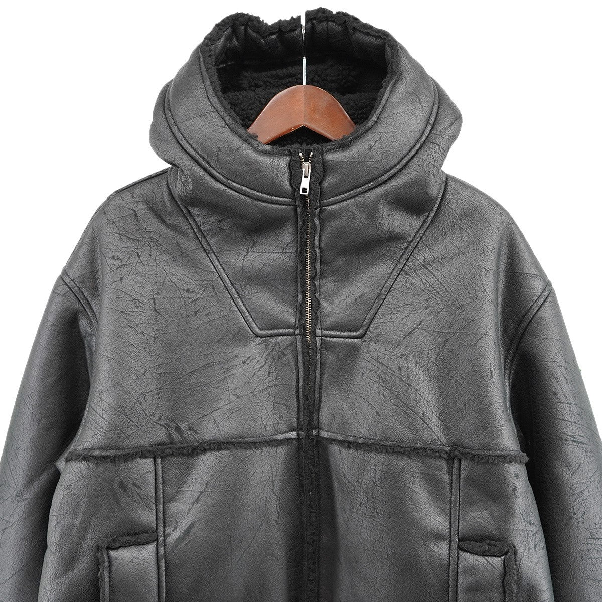 23SS Faux Shearling Hooded Jacket バックロゴ ジャケット