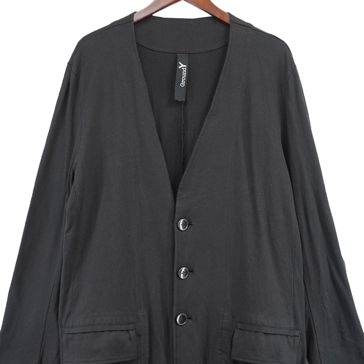 Ground Y (Yohji Yamamoto) Jersey Collarless Long Jacket カラーレス ロング ジャケット コート  GN-J03-002 ブラック サイズ 3｜【公式】カインドオルオンライン ブランド古着・中古通販【kindal】