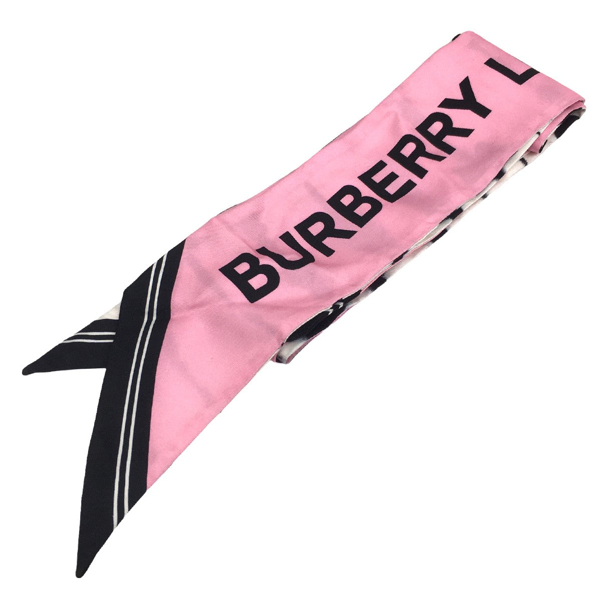 BURBERRY(バーバリー) ロゴ シルクスカーフ ピンク × ブラック ...