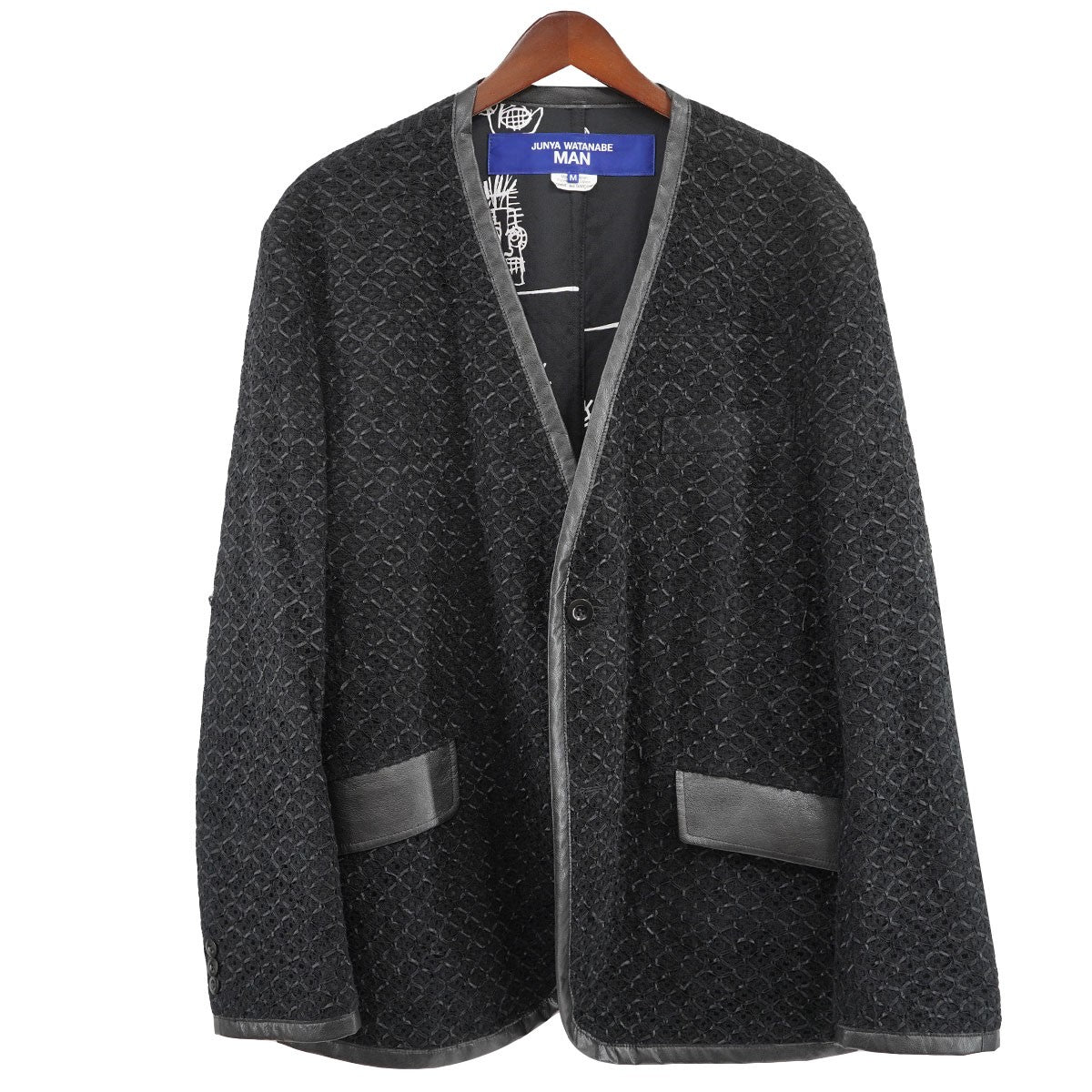 23SS バスキア レーヨンナイロンラッセルレース×ウールトロピカル 切替 グラフィック ノーカラー カラーレス  ジャケット