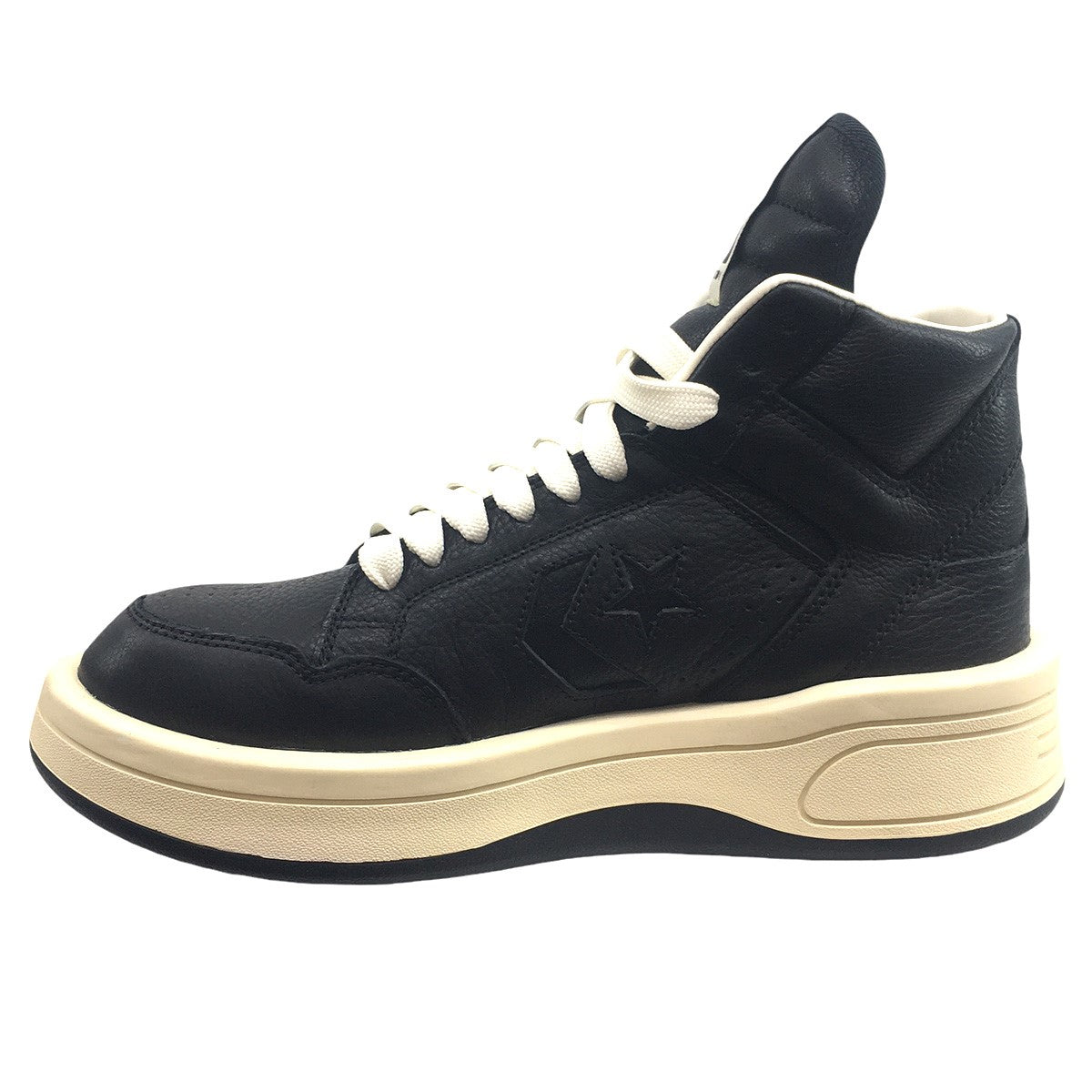 DRKSHDW (RICK OWENS) 古着・中古 ダークシャドー (リックオウエンス)のTURBOWPN Mid ターボウェポン レザー ボリューム ソール ロゴ スニーカー シューズ 靴です。