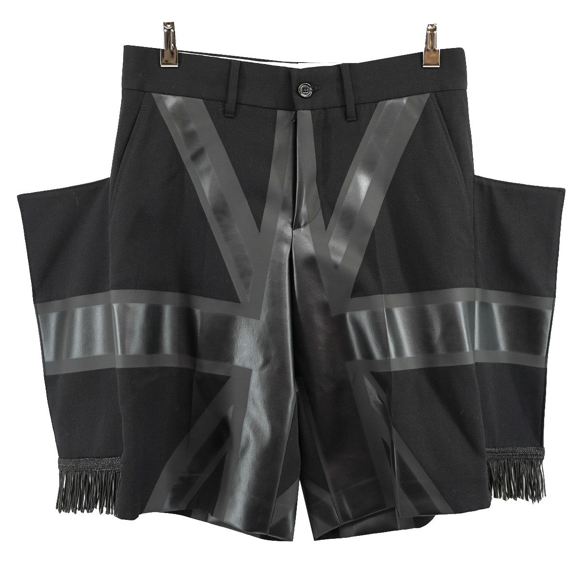 Black Union Jack Fringe Detail Wool Shortsユニオンジャック フリンジ デザイン ハーフパンツ ショーツ