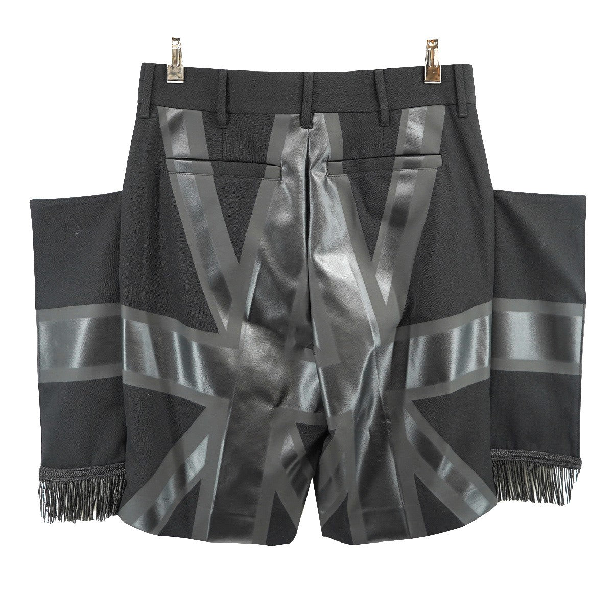 Black Union Jack Fringe Detail Wool Shortsユニオンジャック フリンジ デザイン ハーフパンツ ショーツ