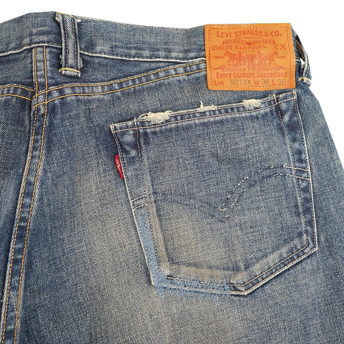 LEVI’S VINTAGE CLOTHING 古着・中古 501XX 復刻 ビッグE 日本製 ダメージ加工 LVC デニムパンツ ジーンズ