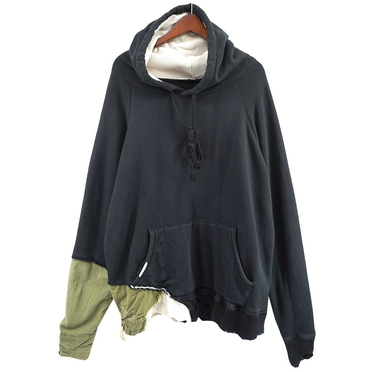 GREG LAUREN(グレッグローレン) FRAGMENT HOODIE フラグメント ダメージ加工 切替 パーカー 定価141900円 ブラック  サイズ 2｜【公式】カインドオルオンライン ブランド古着・中古通販【kindal】