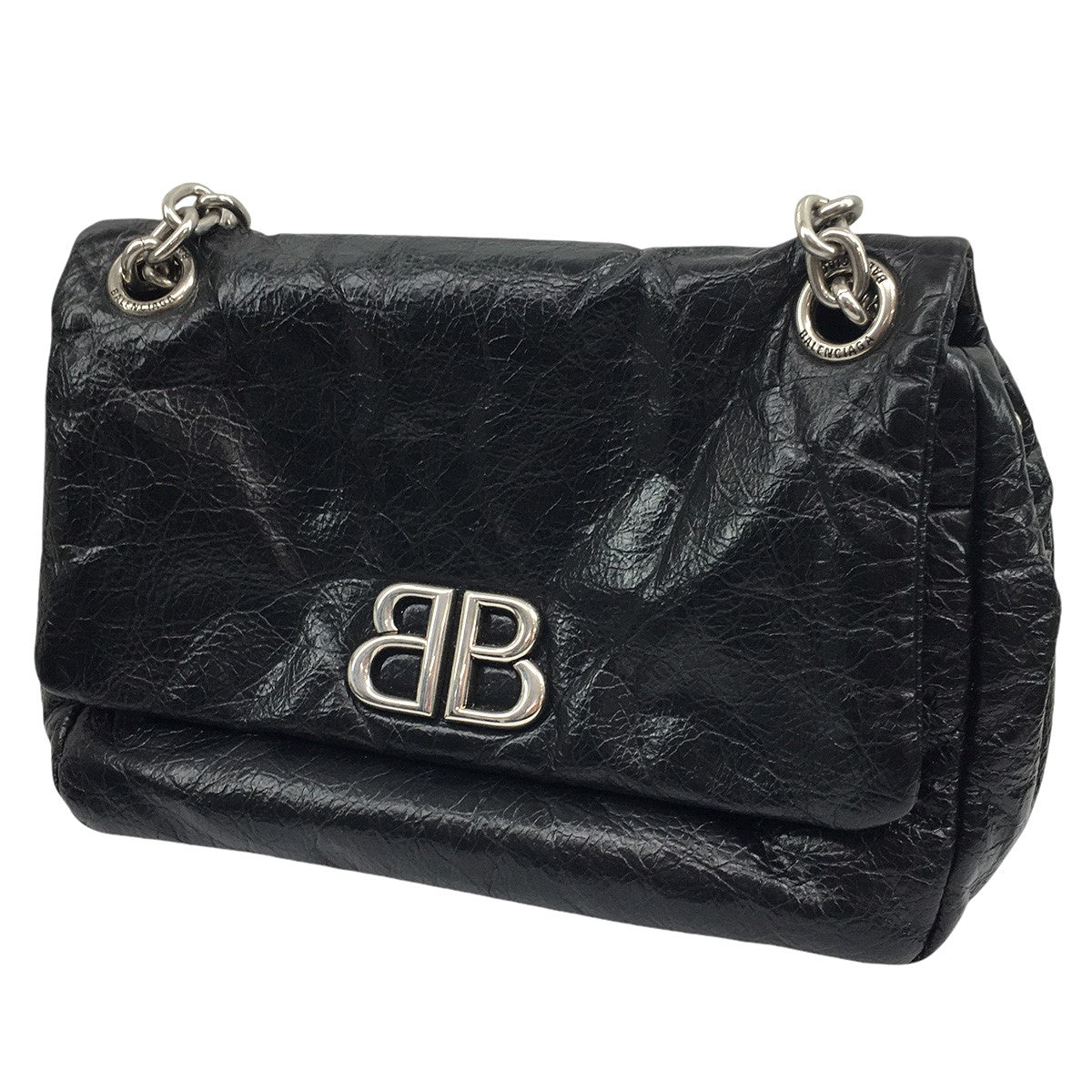 バレンシアガのMonaco Mini Shoulder Bag モナコ ミニ バッグ ブラック アリーナカーフスキン アンティーク調 ショルダーバッグです。 BALENCIAGA 古着・中古 バッグ アイテム