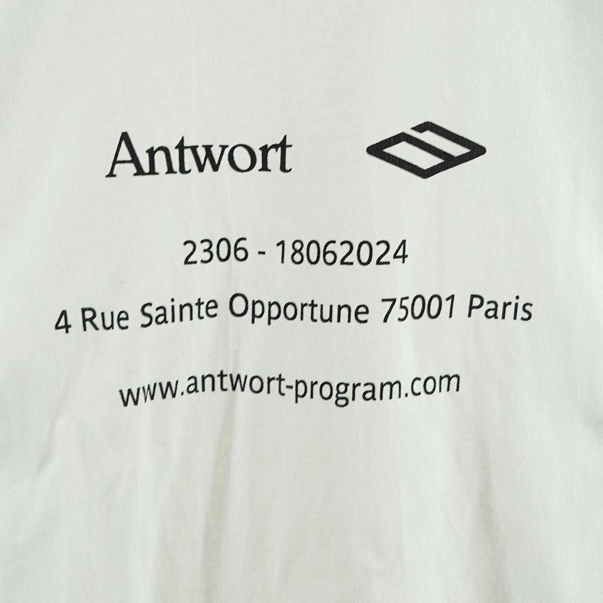 Antwort(アントワート) 24SS バックロゴ ワイド Tシャツ ホワイト