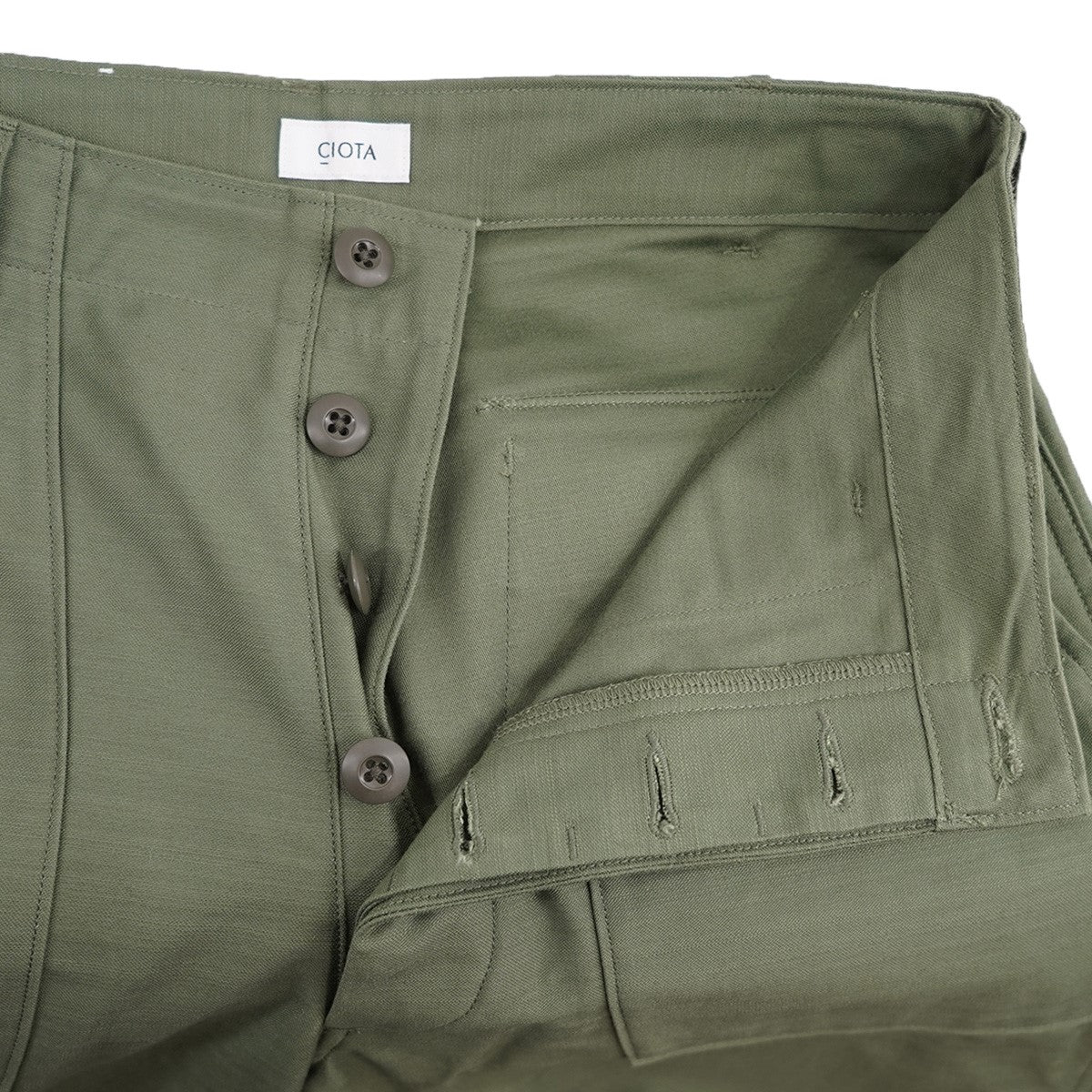 24SS BAKER PANTS Oliveスビンコットンムラ糸バックサテンベイカーパンツ