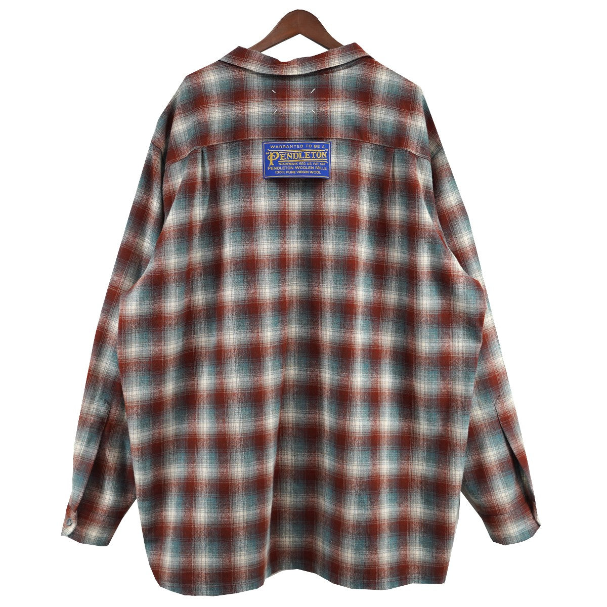 23AWコラボ フォーステッチロゴ パッチ 四つ糸 四つタグ オーバーサイズ オープンカラー チェック ウール シャツ