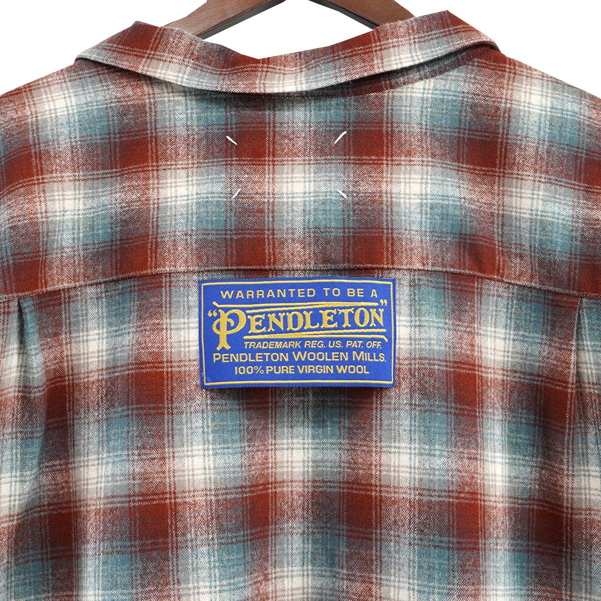 23AWコラボ フォーステッチロゴ パッチ 四つ糸 四つタグ オーバーサイズ オープンカラー チェック ウール シャツ