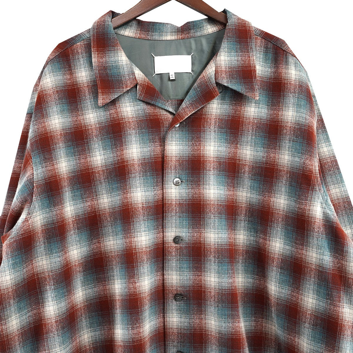 23AWコラボ フォーステッチロゴ パッチ 四つ糸 四つタグ オーバーサイズ オープンカラー チェック ウール シャツ