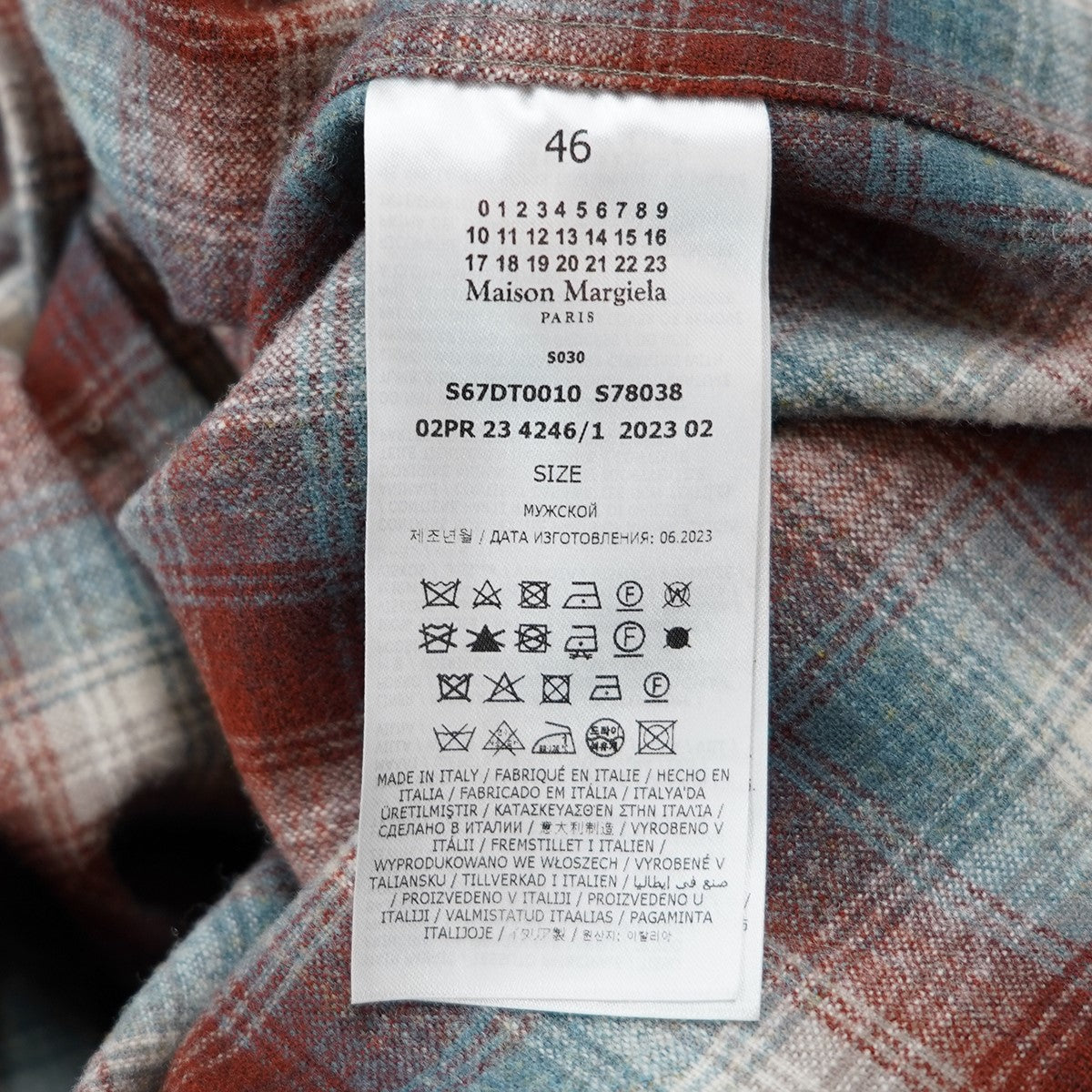 23AWコラボ フォーステッチロゴ パッチ 四つ糸 四つタグ オーバーサイズ オープンカラー チェック ウール シャツ