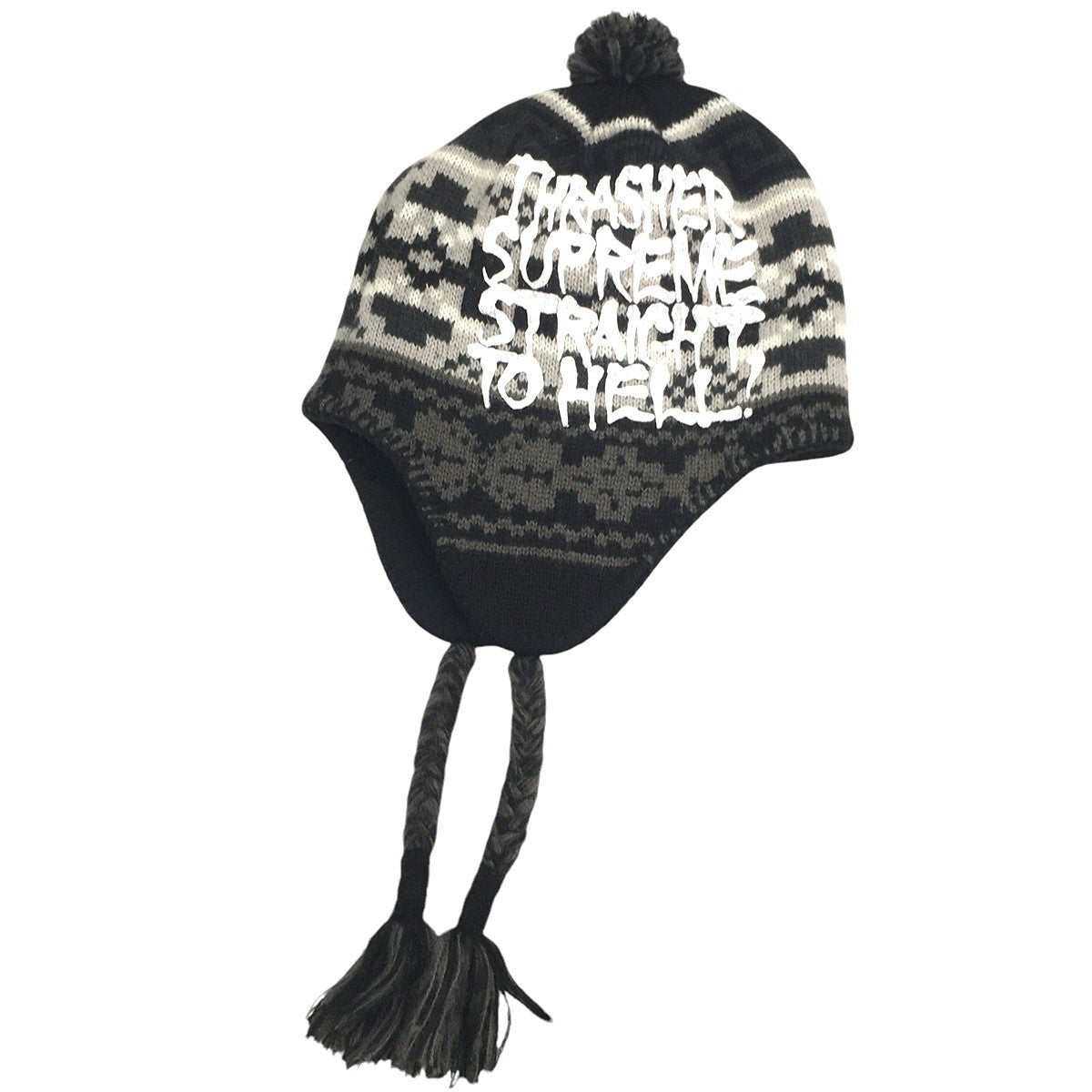 24AW Thrasher Earflap Beanieノルディック スラッシャー イヤーフラップ ビーニー ボンボン ロゴ ニット帽 帽子