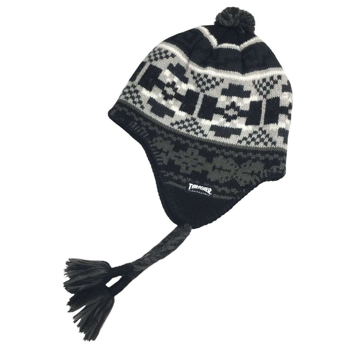 24AW Thrasher Earflap Beanieノルディック スラッシャー イヤーフラップ ビーニー ボンボン ロゴ ニット帽 帽子