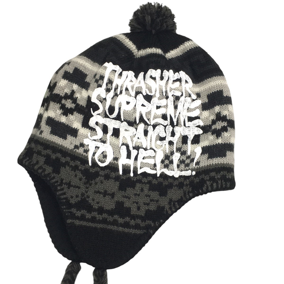 24AW Thrasher Earflap Beanieノルディック スラッシャー イヤーフラップ ビーニー ボンボン ロゴ ニット帽 帽子