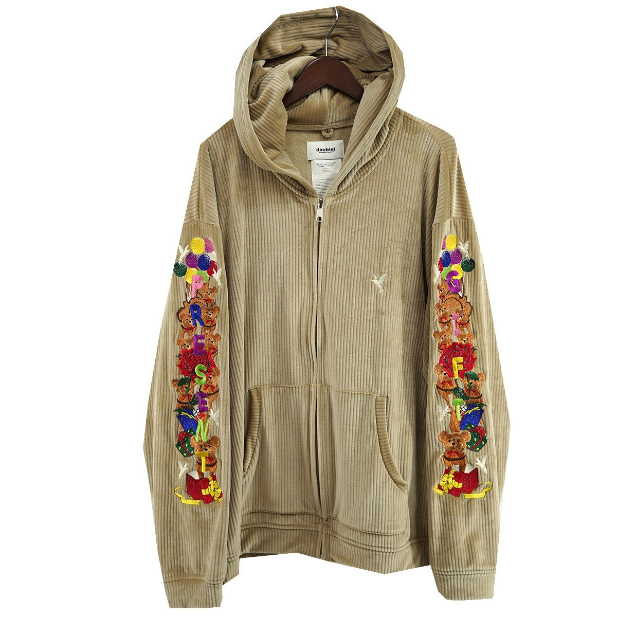 21SS CHAOS EMBROIDERY COMFY HOODIEカオス エンブロイダリー ベア 刺繍 コーデュロイベロア ジップ パーカー