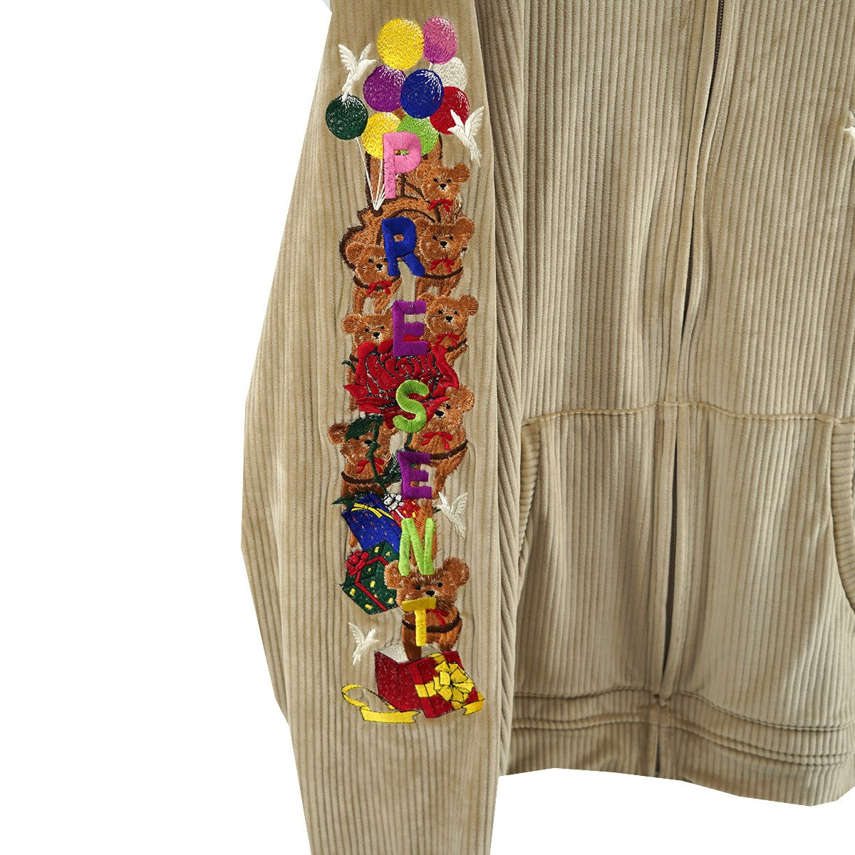 21SS CHAOS EMBROIDERY COMFY HOODIEカオス エンブロイダリー ベア 刺繍 コーデュロイベロア ジップ パーカー
