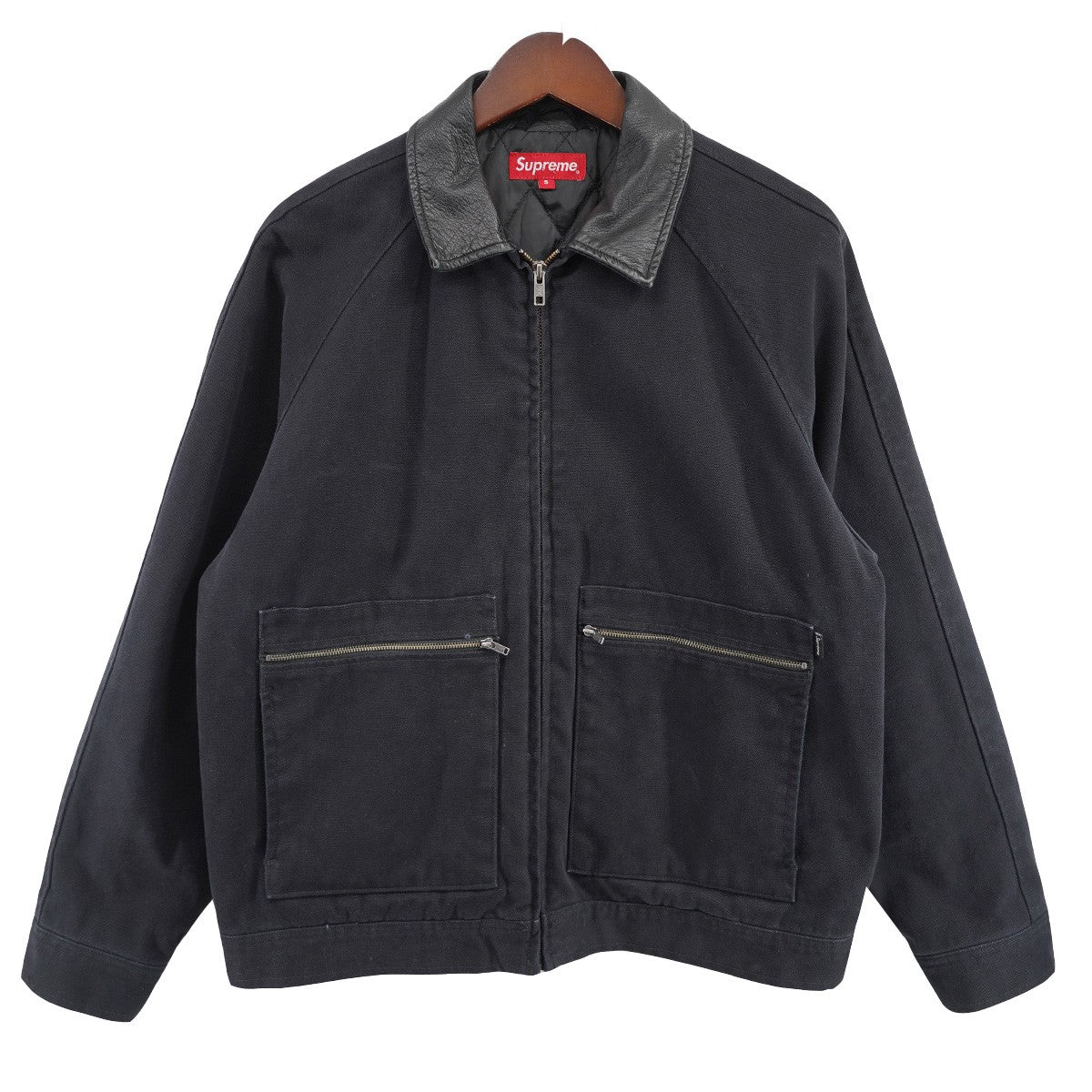 20AW Leather Collar Work Jacketレザー カラー ロゴ 裏地キルティング ワーク ジャケット