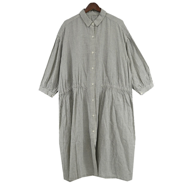 未使用 nest Robe ネストローブ チュニック ワンピース リネン nest Robe(ネストローブ) ストライプ リネン混 ワンピース グレー調