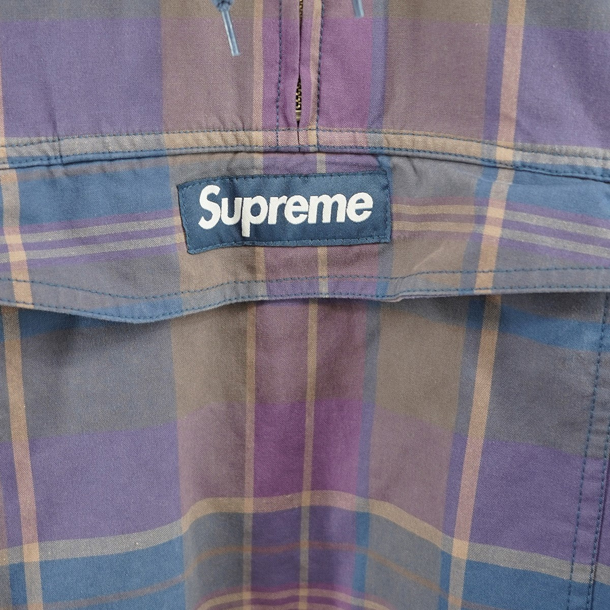 Supreme 24SS Cotton Utility Anorak Plaid ボックスロゴハーフジップ チェック コットン ユーティリティー アノラック プルオーバー ジャケット 古着・中古-2枚目のアイテム画像