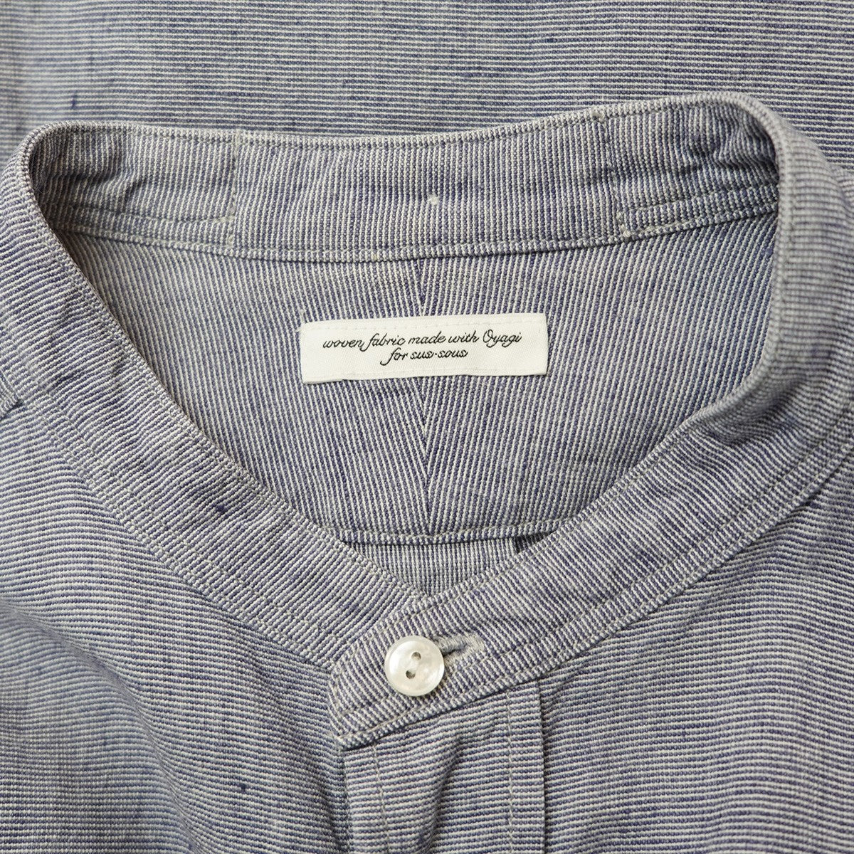 sus-sous RAF officer shirtシルク混 リネン オフィサー バンドカラー ノーカラー シャツ 古着・中古-5枚目のアイテム画像