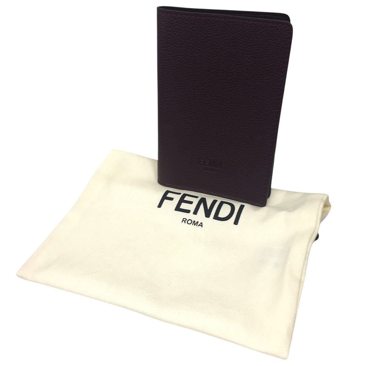 FENDI(フェンディ) ロゴ レザー パスポートケース 手帳カバー ボルドー
