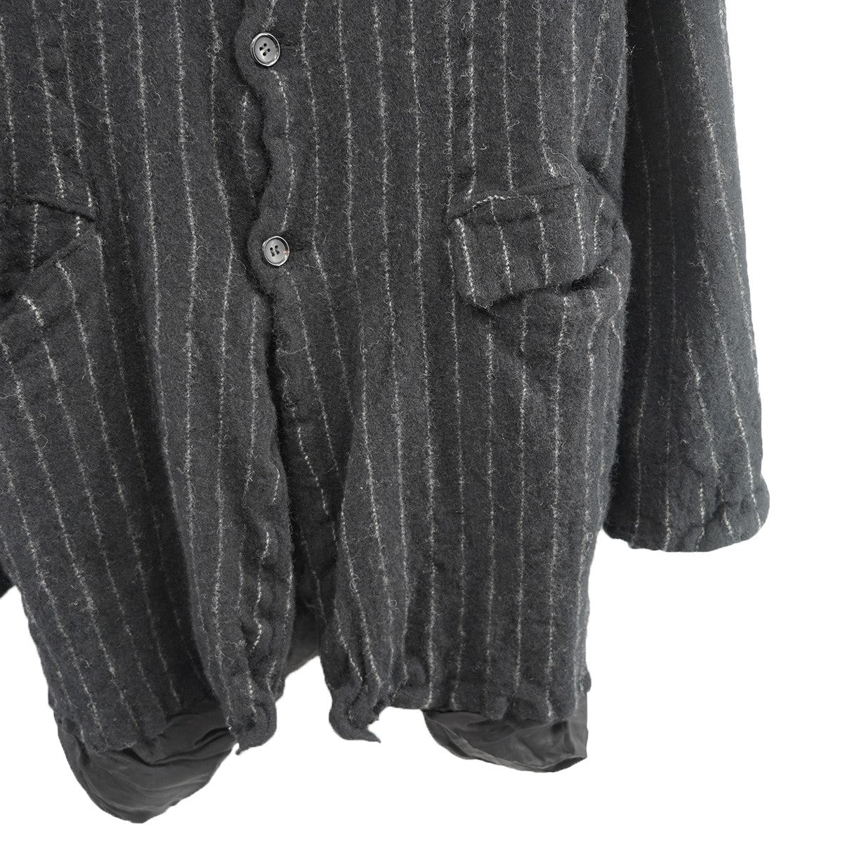 ☆美品 ブラックコムデギャルソン 縮絨 Uネック ロング ジャケット コート 黒 BLACK COMME des GARCONS 【値下げ】BLACK 22AW ストライプ 縮絨